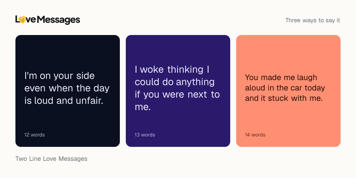 Three messages from this collection, each shown on a coloured card with its word count